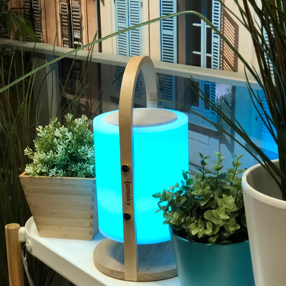 Lampe enceinte bluetooth multicolore WOODY PLAY H37cm