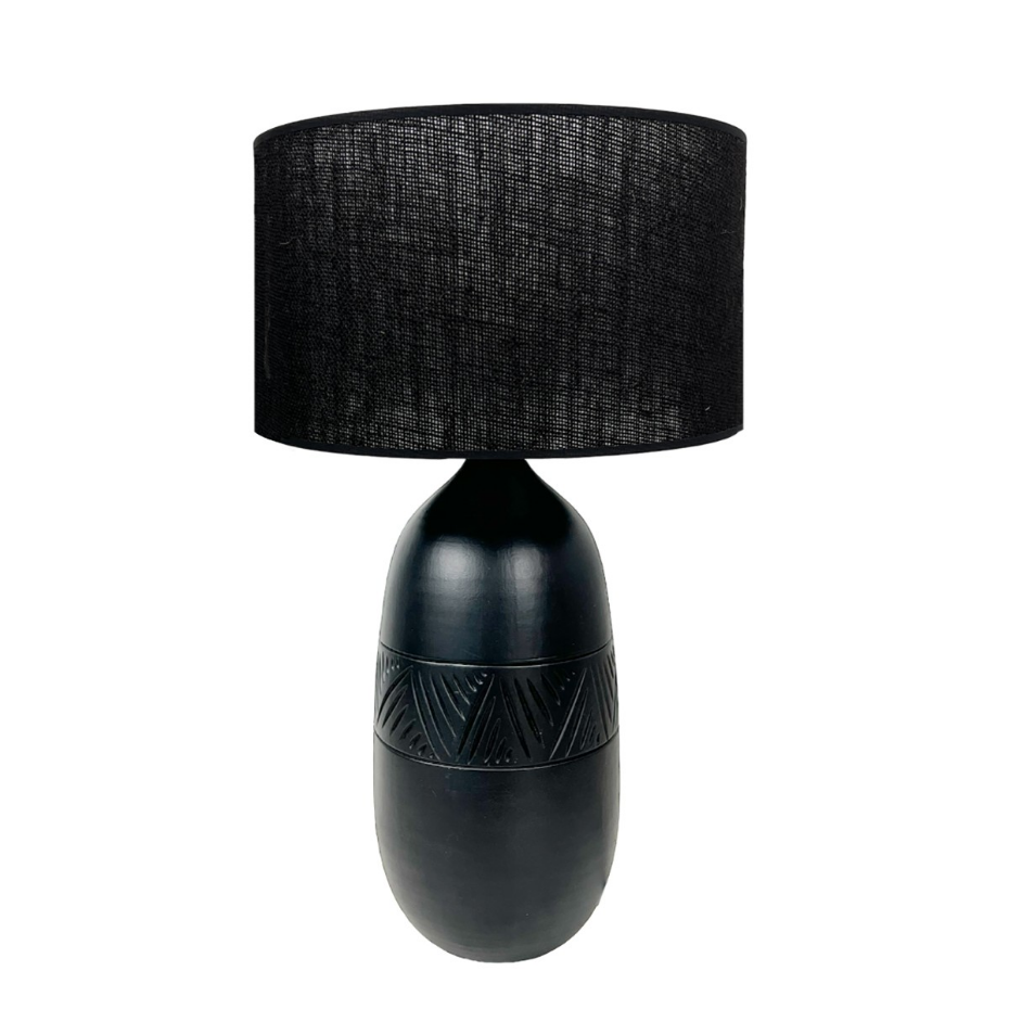 Lampe en terre cuite avec abat-jour jute, KÉO INCA