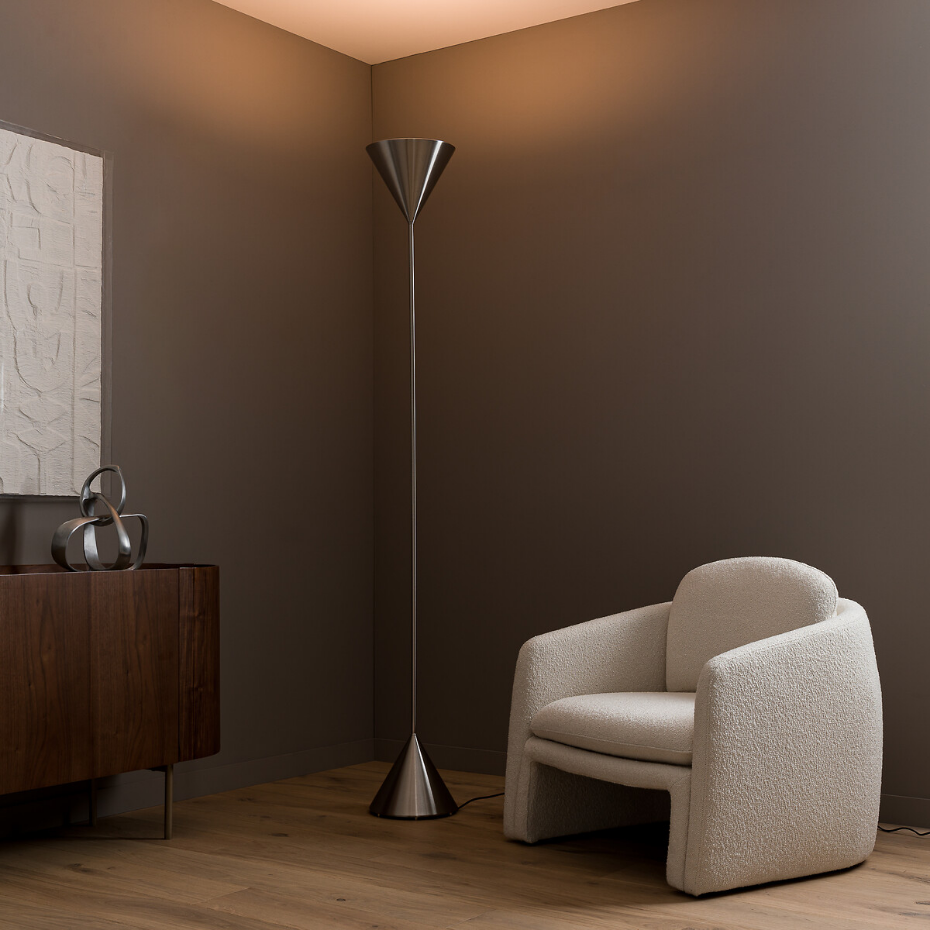 Lampadaire double cône, nickel brossé, Moke