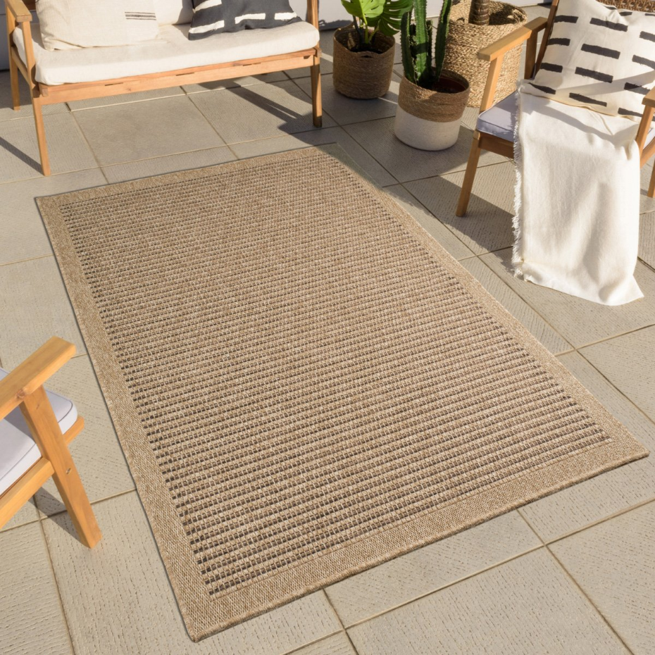 Tapis intérieur extérieur rond aspect jute motifs lignes NATURE