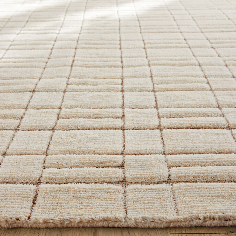 Tapis quadrillé en pure laine, noué main, Mondria