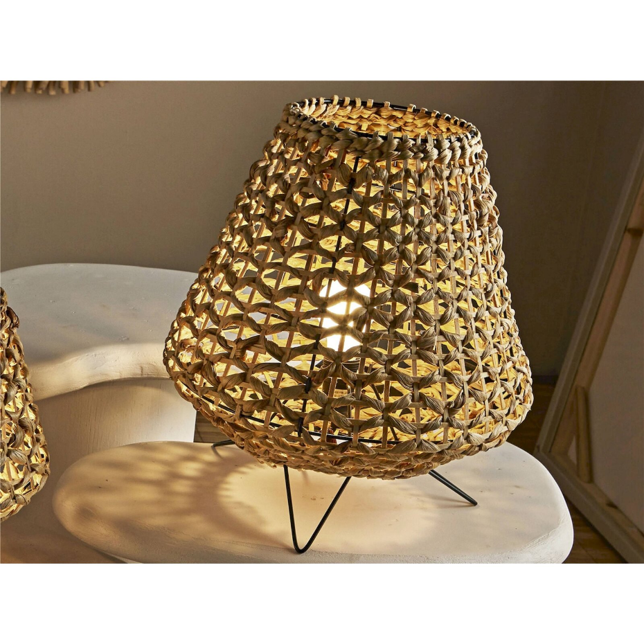 Lampe de table en jacinthe d eau et métal ronde