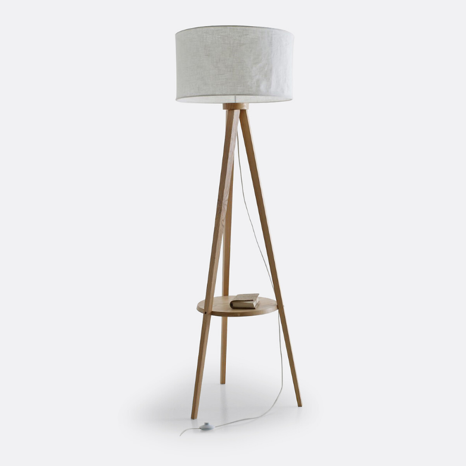 Lampadaire trépied frêne et abat-jour lin, Setto