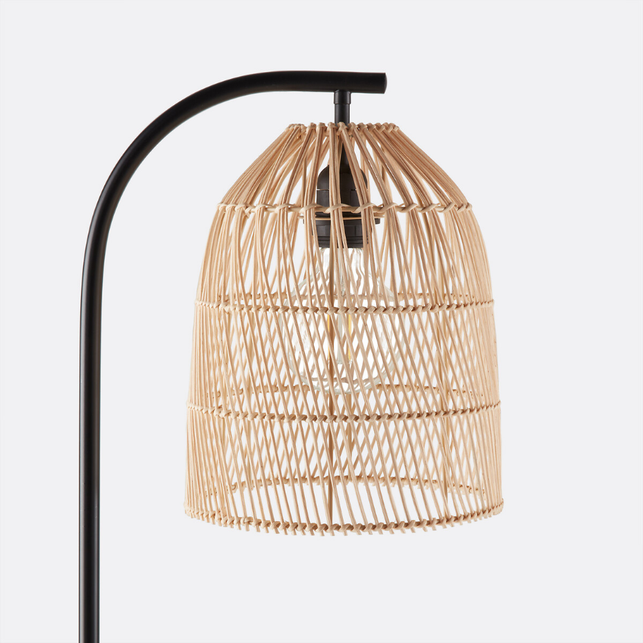 Lampadaire en métal fer et rotin, Dankia