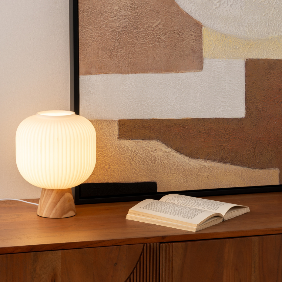 Lampe à poser verre cannelé et bois TRAVIS