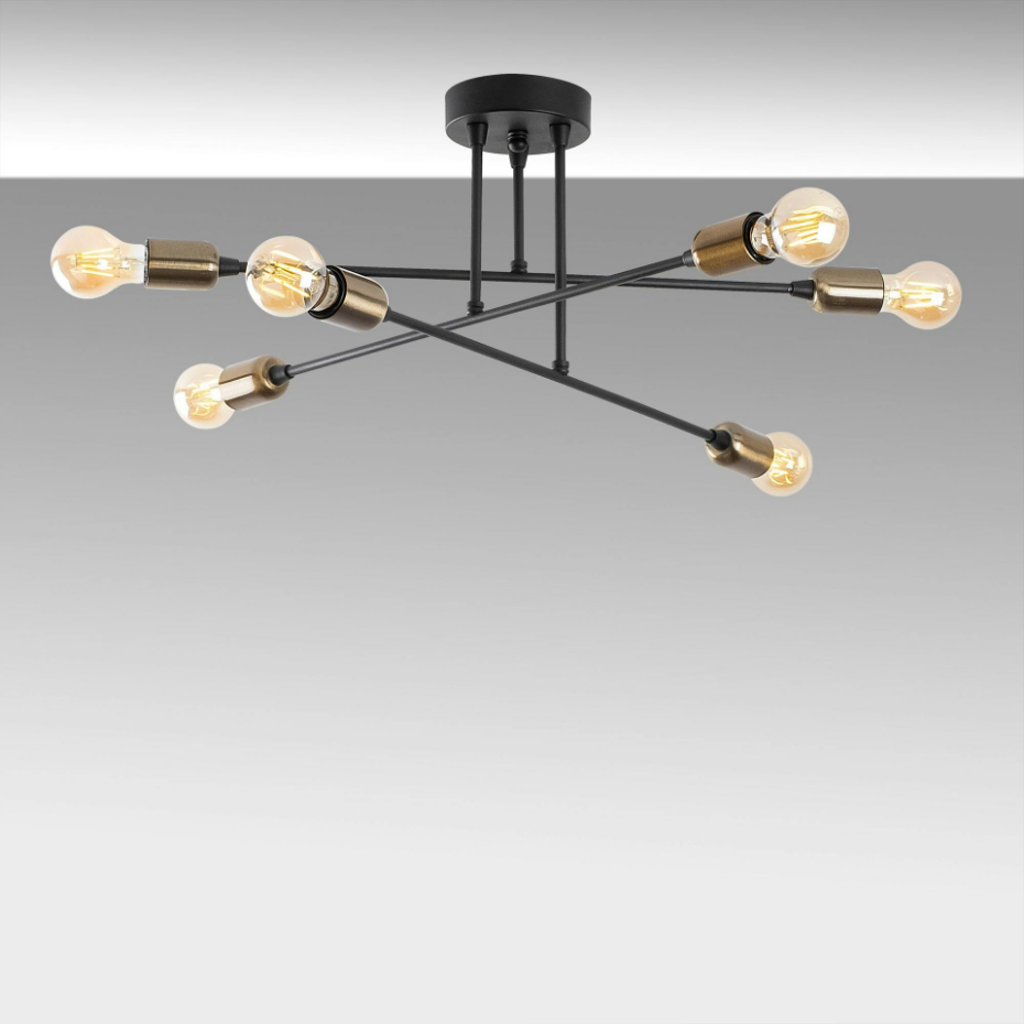 Suspension moderne cuivrée 6 lampes sur tige MARATEA