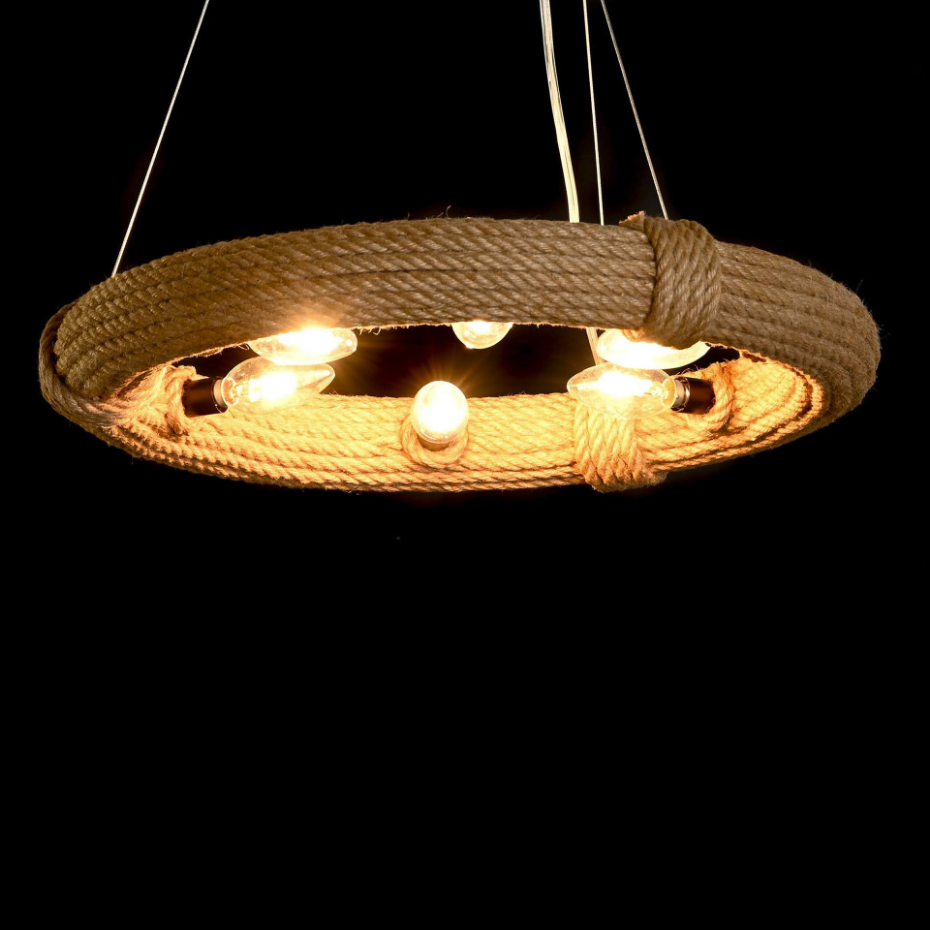 Plafonnier rond en corde 6 ampoules 48x48x10cm