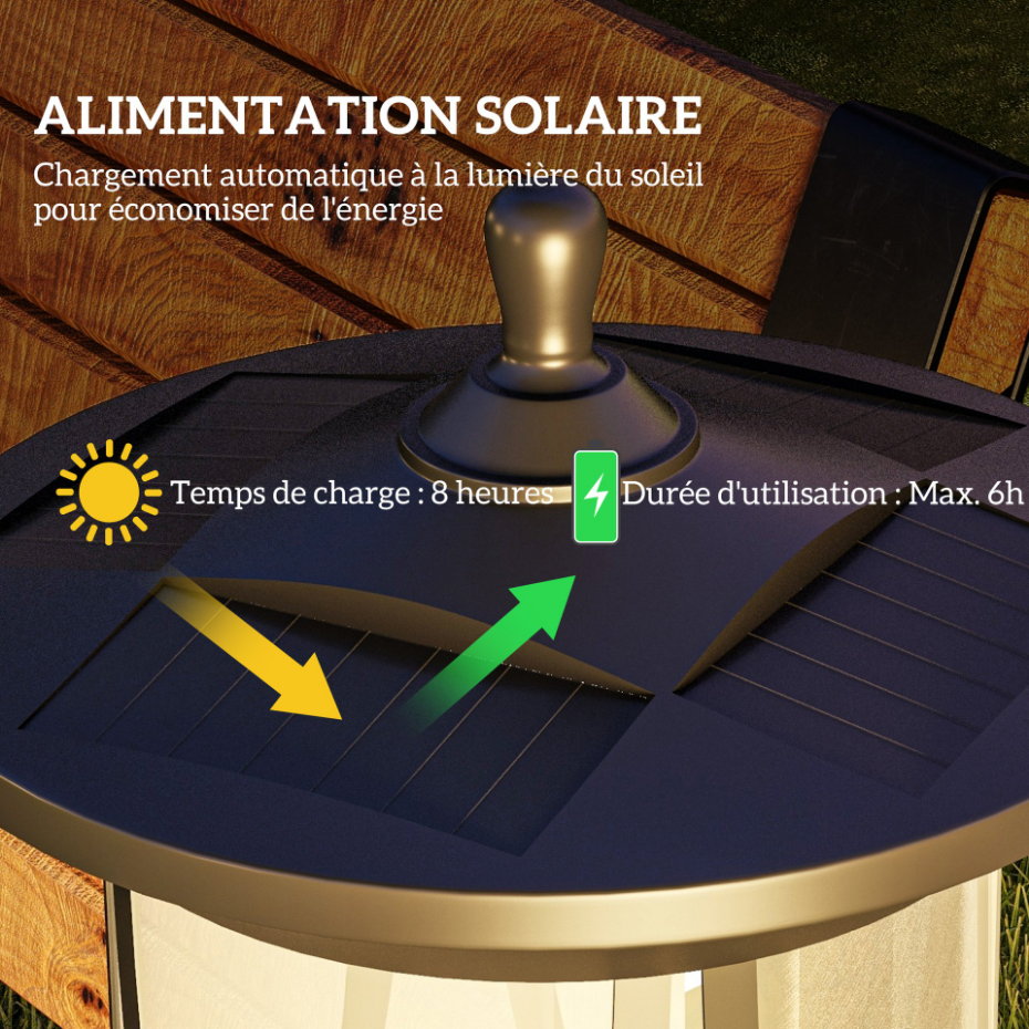 Lampadaire solaire extérieur LED H. 127 cm fonctionnement auto noir