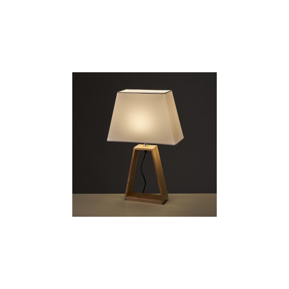 Lampe à Poser Triangle Bois et Abat-jour Blanc - Hauteur 60cm