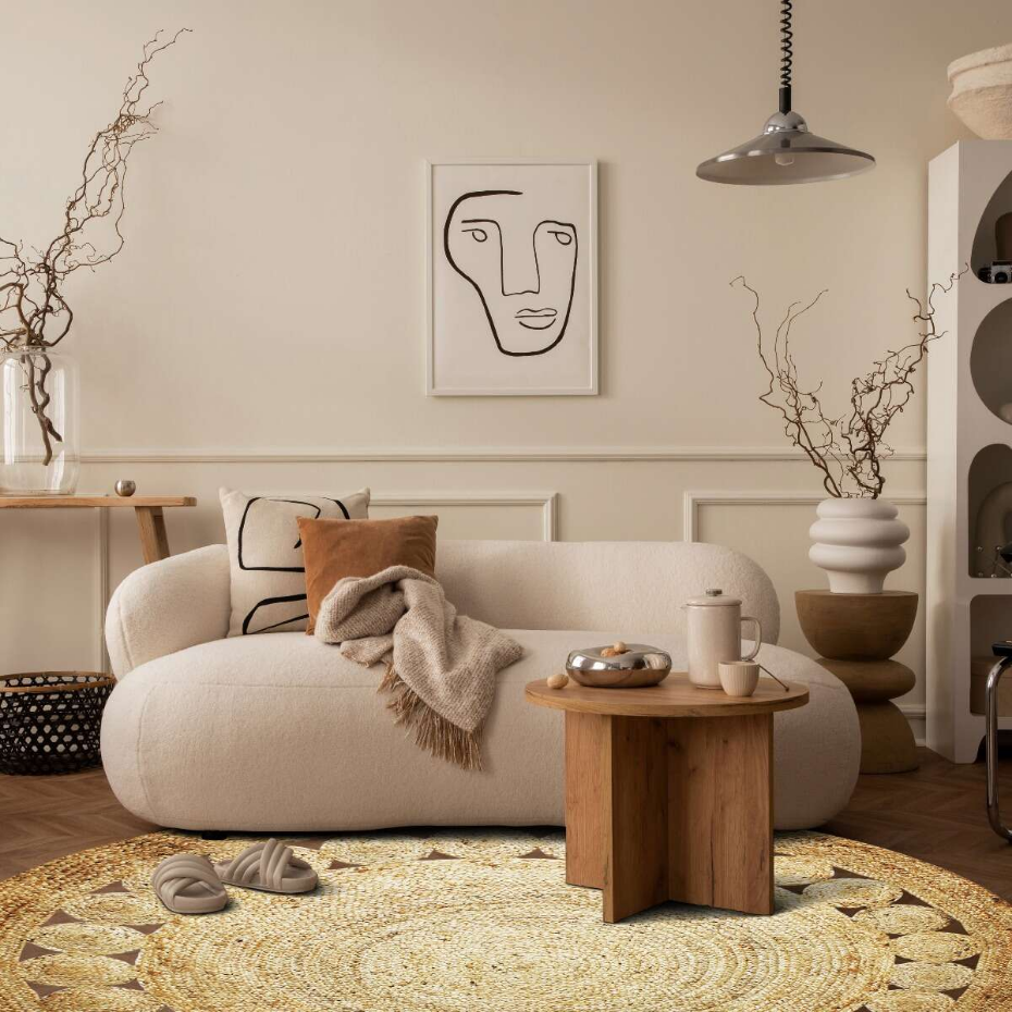 Tapis salon rond en jute rosace  FUNNY JUTE - style bohème