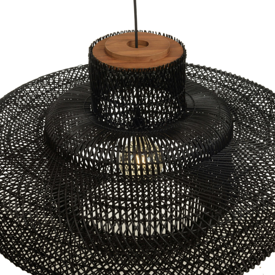Suspension double 90x90cm en rotin couleur noire et teck FOLELLI