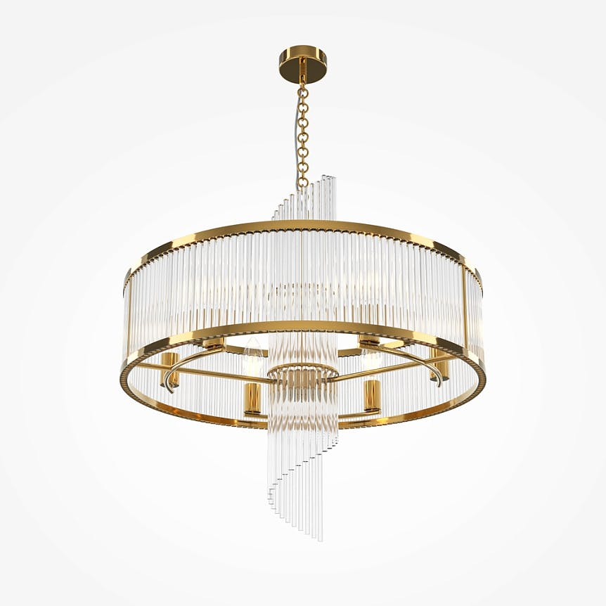 Suspension Art Déco – structure dorée et cascade verre ELMA