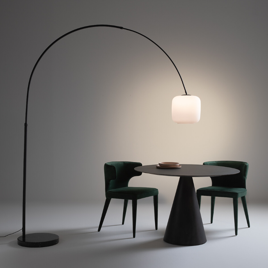 Lampadaire arc, opaline et marbre, Elita