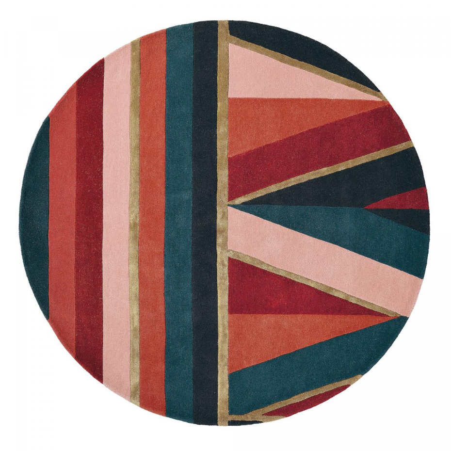 Tapis rond fait à la main en laine motif géométrique SAHAARA R