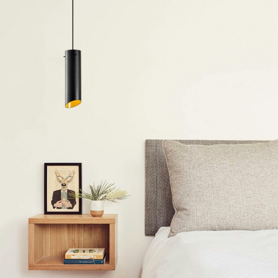 Lampe de chevet suspendue noire mat, forme cylindre SILE