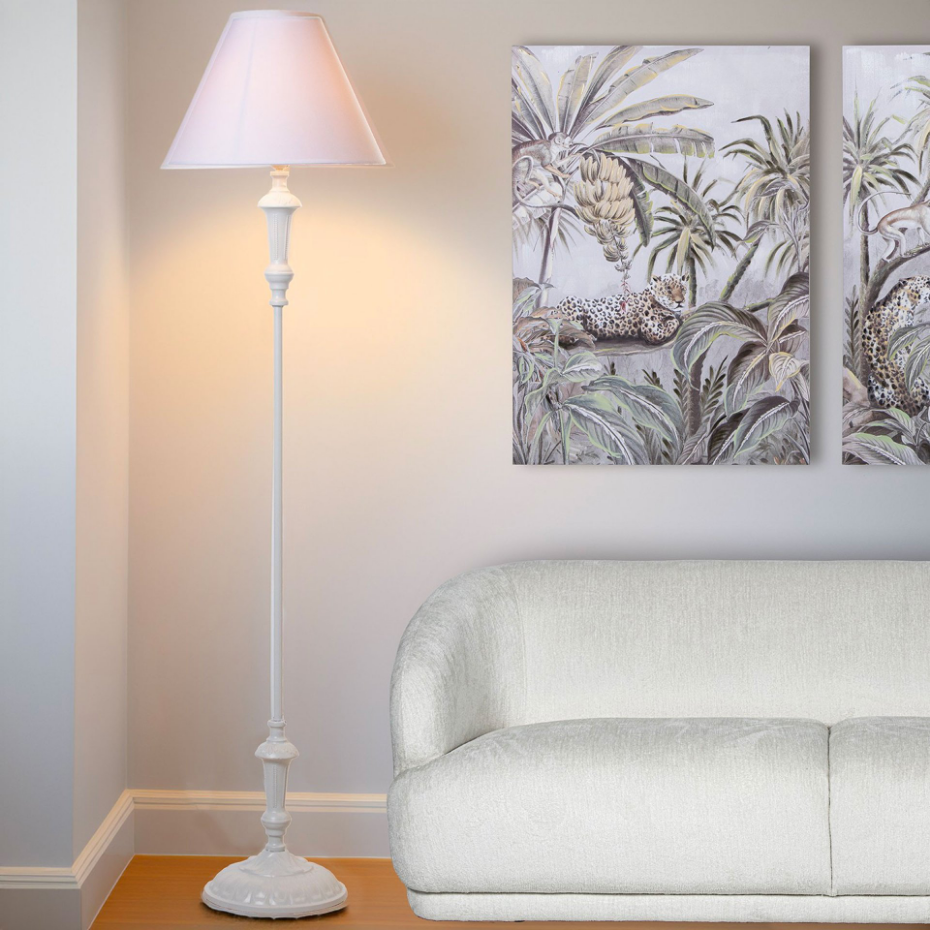 Lampadaire classique blanc métal 38x38x155cm