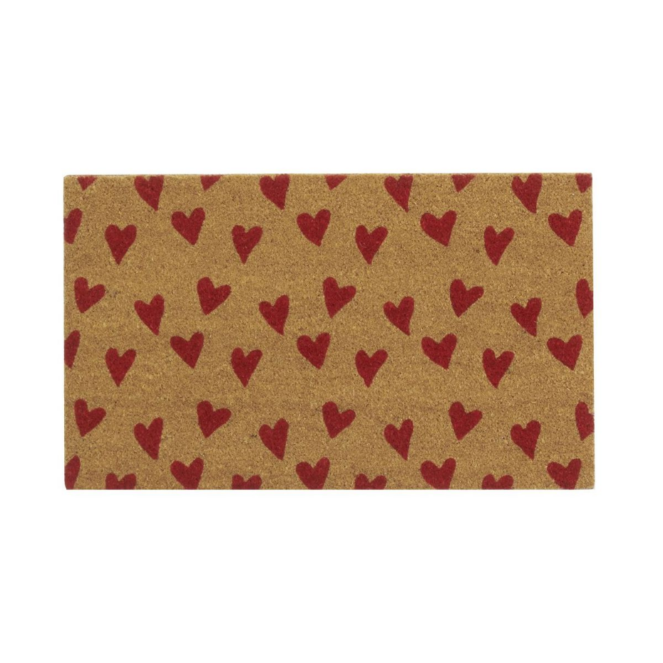Paillasson coco intérieur extérieur 75 x 45 cm Coeurs imprimés rouges