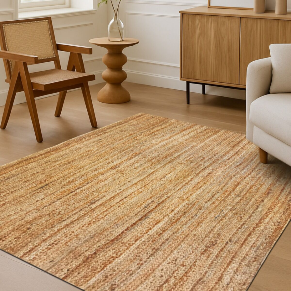 Tapis de salon en jute tressé main motif lignes  SUNNY JUTE