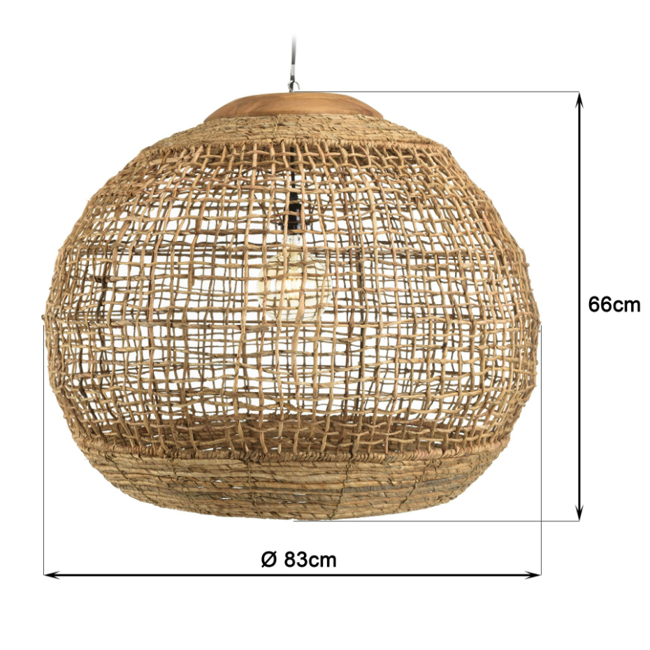 Suspension boule 83x83cm en abaca couleur naturelle et teck FOLELLI