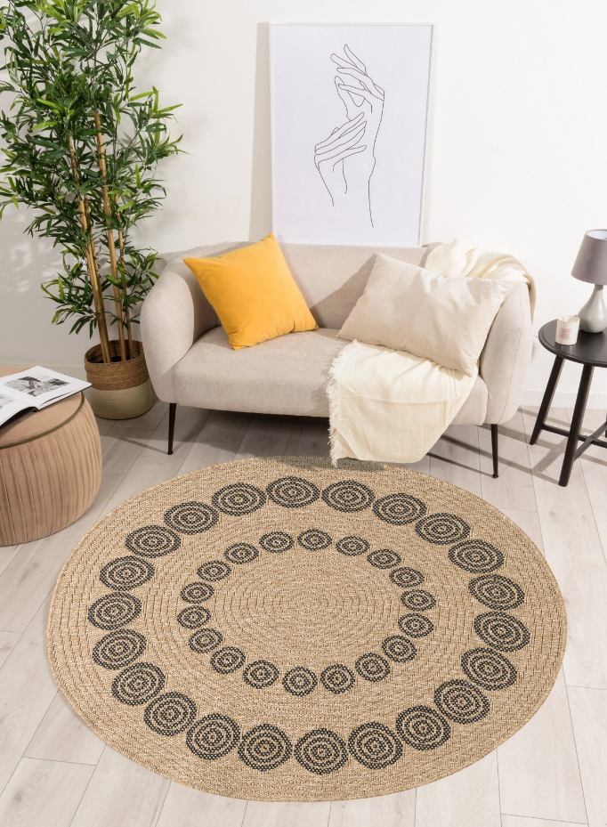 Tapis de salon rond intérieur extérieur motifs cercles NATURE