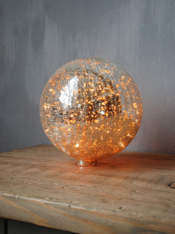 Lampe en verre à poser en boule craquelé 20cm Guirlande