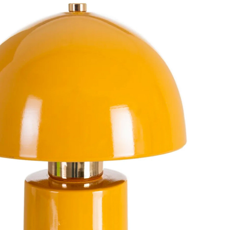 Lampe à poser champignon céramique jaune moutarde et métal doré 17.5x17.5x30.5cm