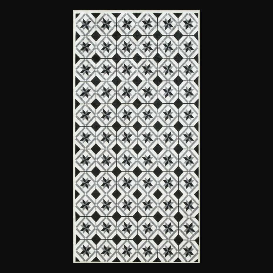 Tapis de cuisine motif carreaux de ciment LYN11 N&B