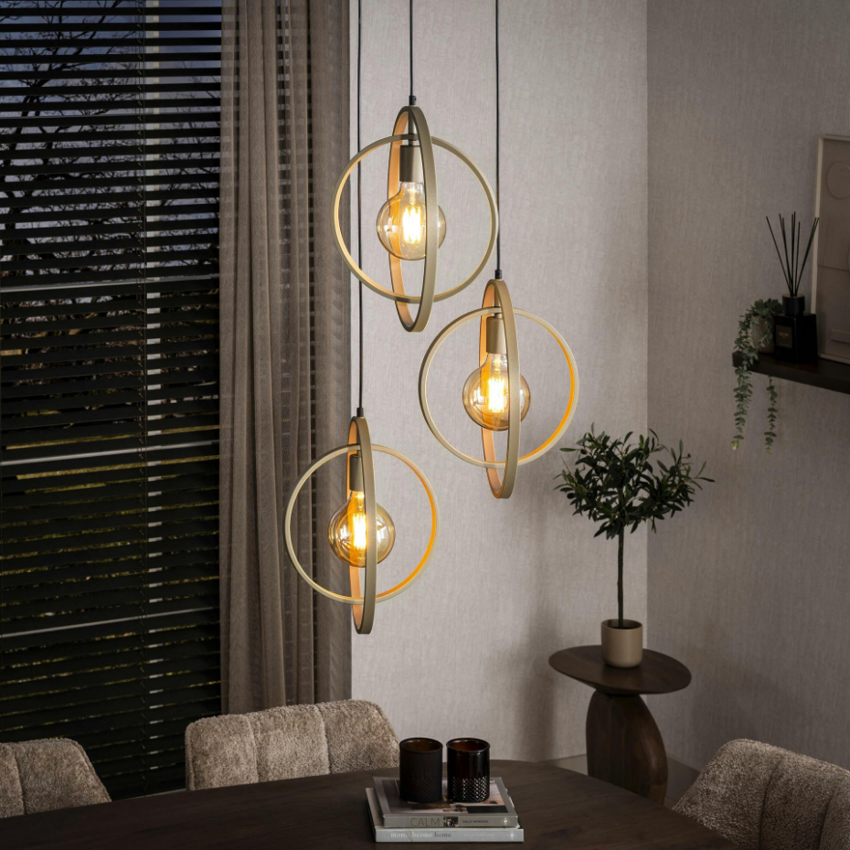 Suspension multiple beige 3 anneaux pivotants TRIBECA