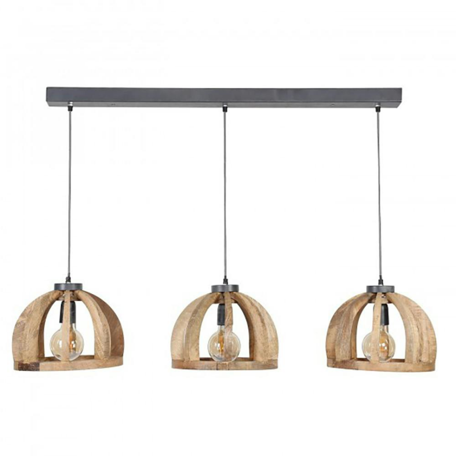 Suspension contemporaine 3 lampes ajourées bois de manguier LUCKNOW