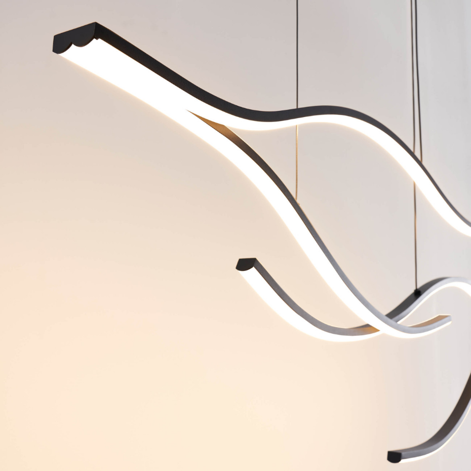 Suspension LED noire effet vague - Linisia