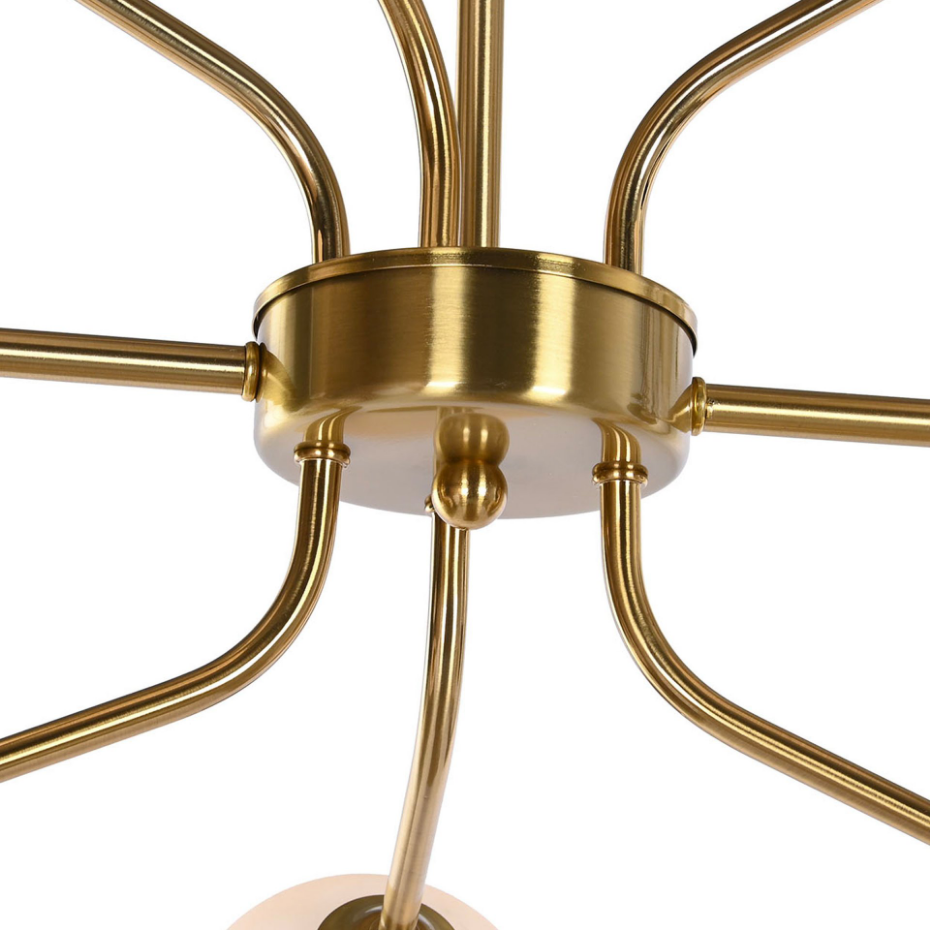Suspension en métal doré et 8 globes en verre opale blanc 110x38x38cm