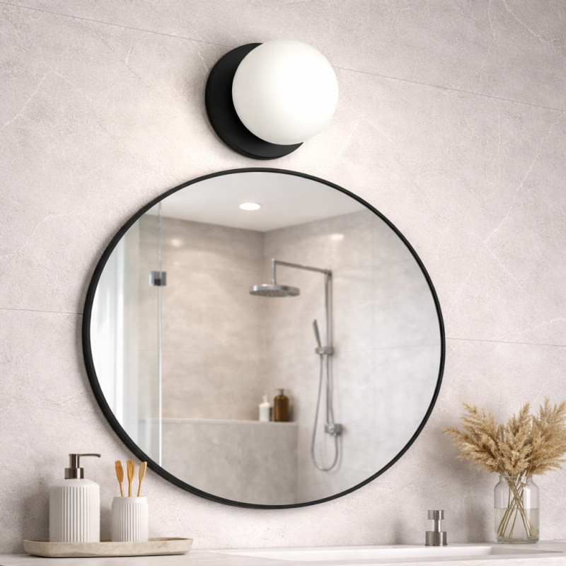 Applique Salle De Bain Noir Mat Et Verre Xl Ip44 Alix