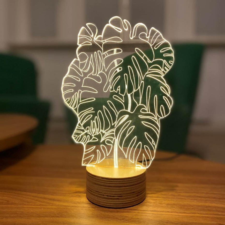 Lampe de salon en verre motif monstera By Bulbing