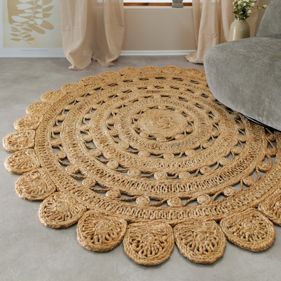 Tapis rond en jute, tressé main ,  BLOOM