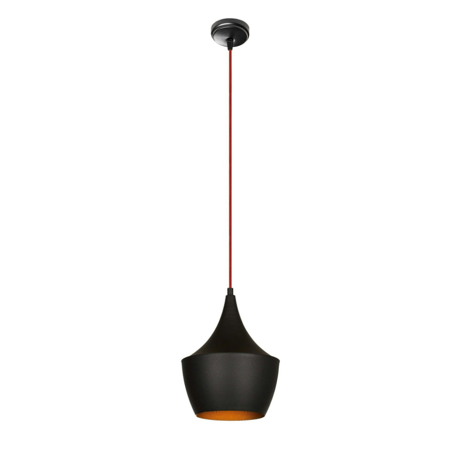 Suspension moderne noire mate câble rouge, forme cloche SILE