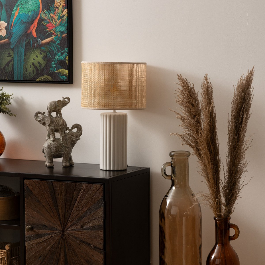 Lampe à poser céramique et rotin TYLIA