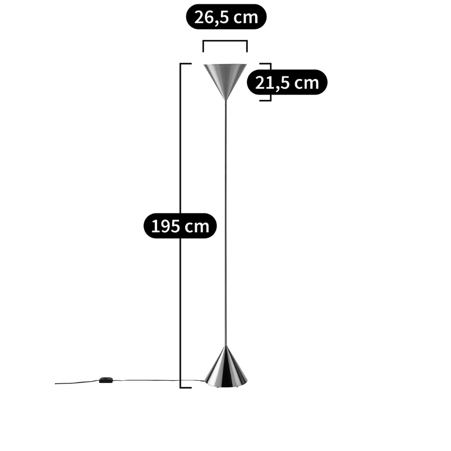 Lampadaire double cône, nickel brossé, Moke