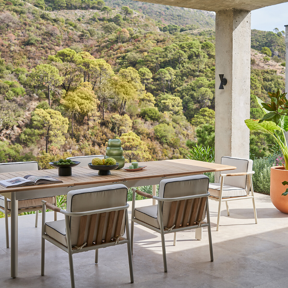 Table de jardin à allonges, alu et teck, Isabbo