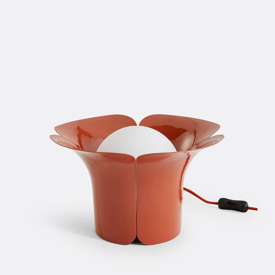 Lampe à poser tulipe, métal fer et opaline, Tessen