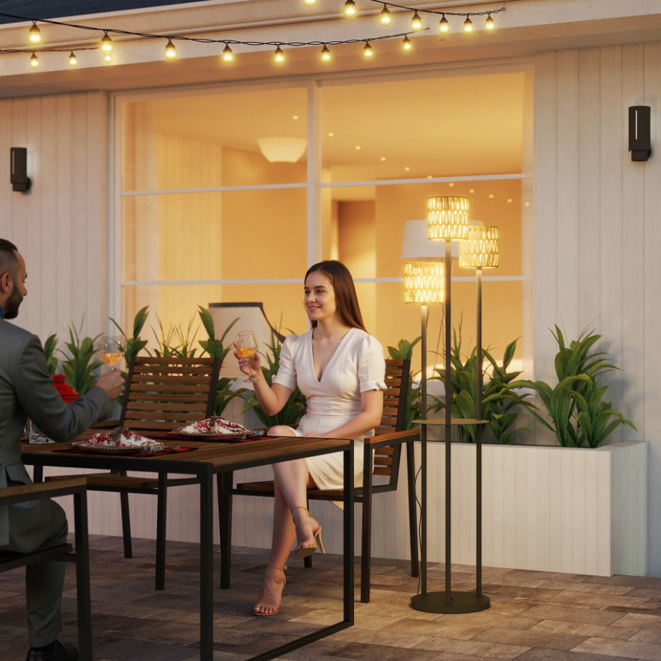 Lampadaire extérieur LED bohème triple abat-jour