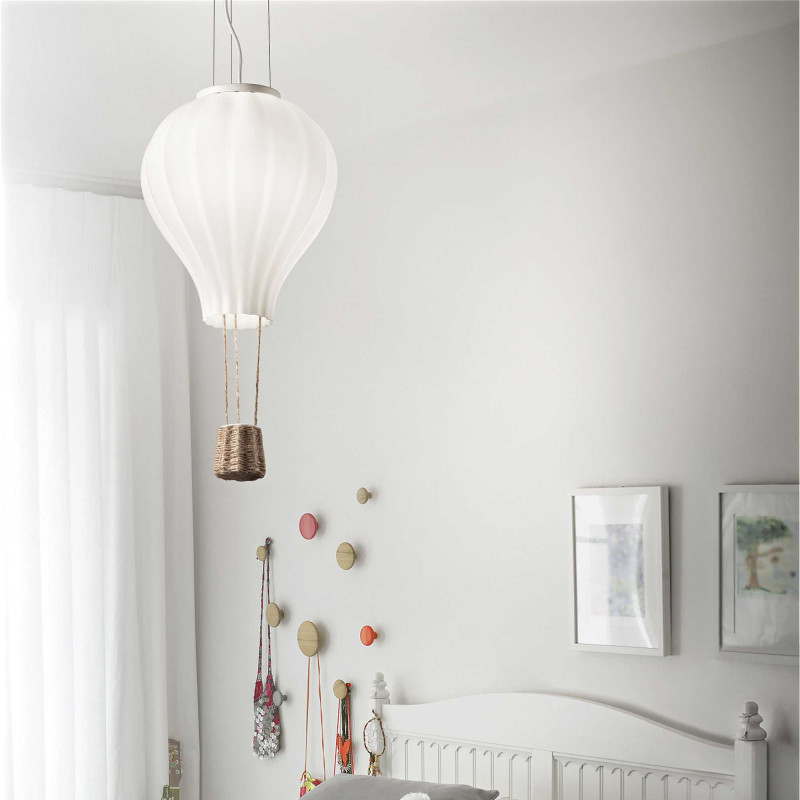 Lustre Enfant En Verre Blanc Montgolfière