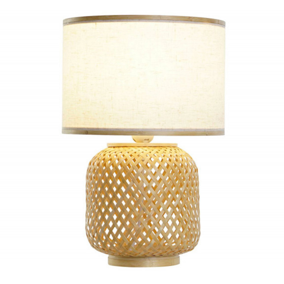 Lampe à poser bambou et abat-jour beige 26x26x39cm