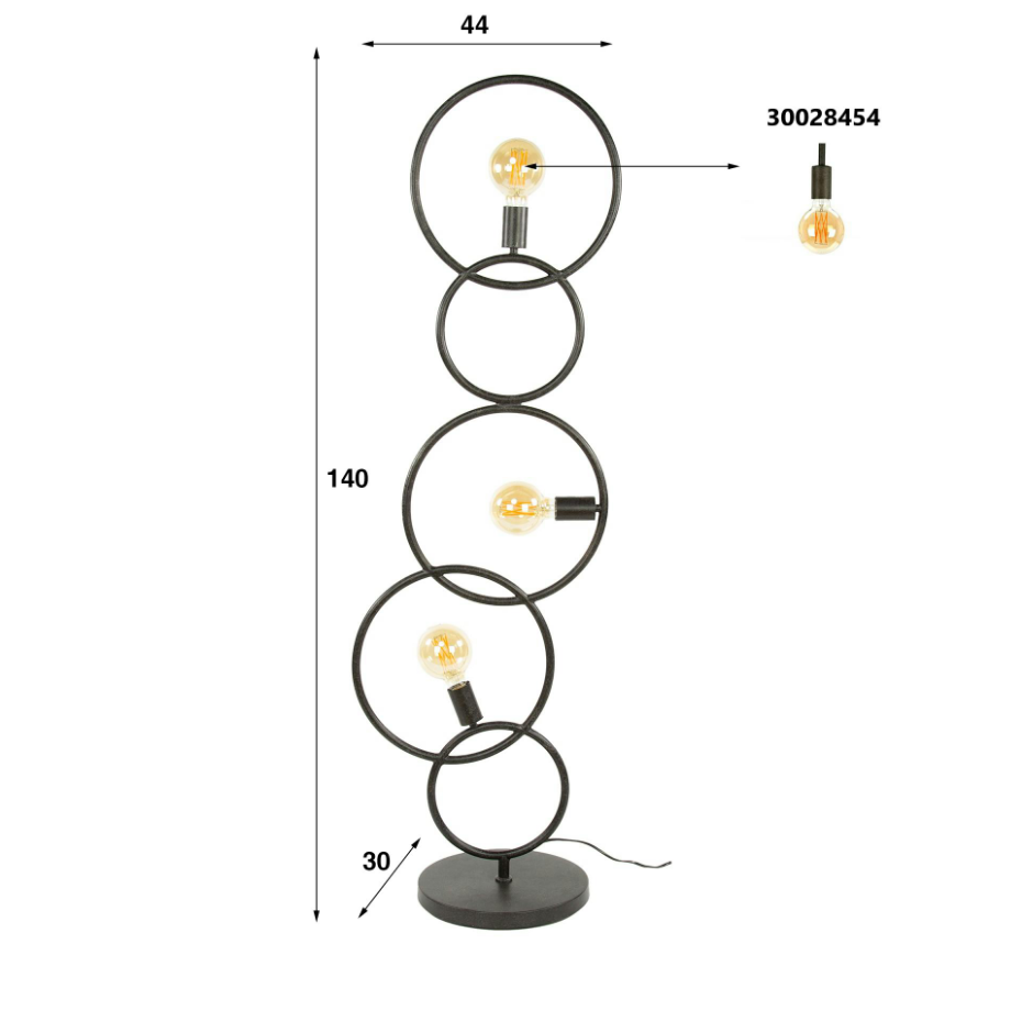 Lampadaire de salon noir – 5 anneaux design TRIBECA
