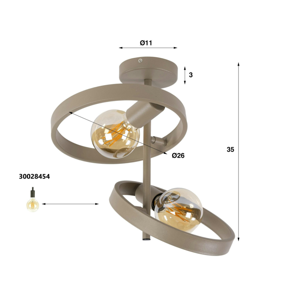 Plafonnier design métal beige mat 2 anneaux TRIBECA