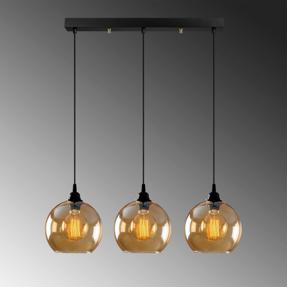 Suspension de table en verre doré, 3 globes 70 cm SIVAS
