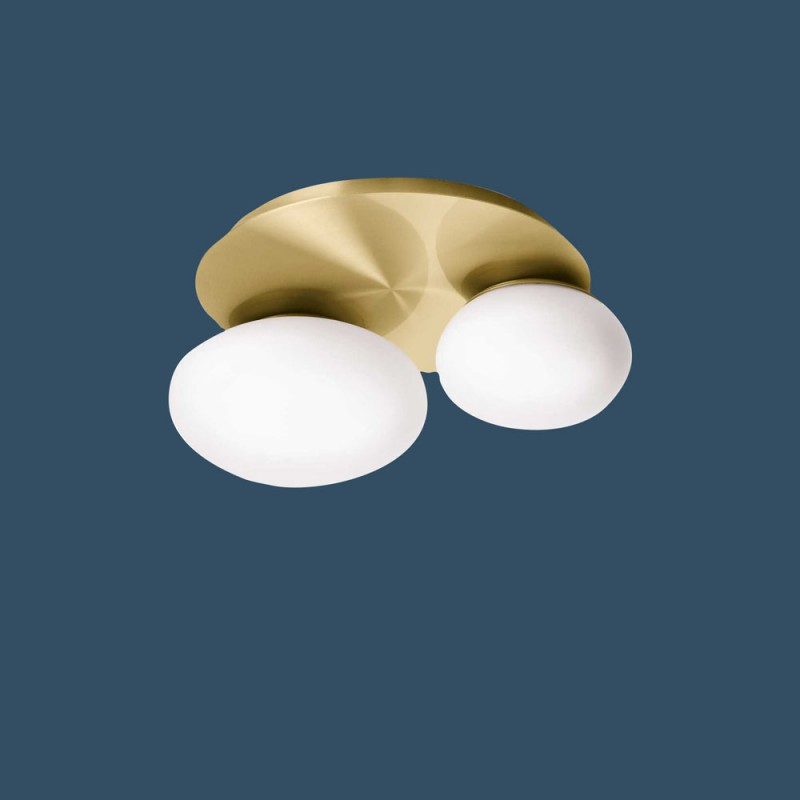 Plafonnier Ninfea En Laiton Et 2 Globes Verre