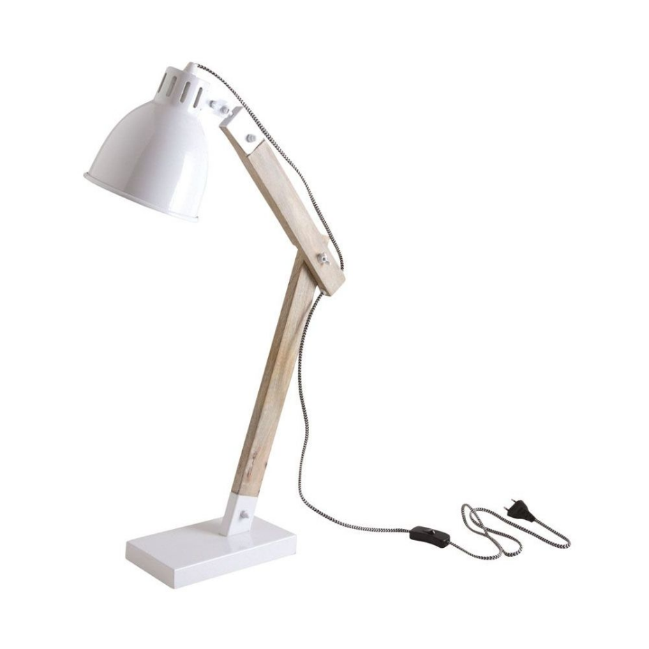 Lampe de bureau en métal blanc et bois