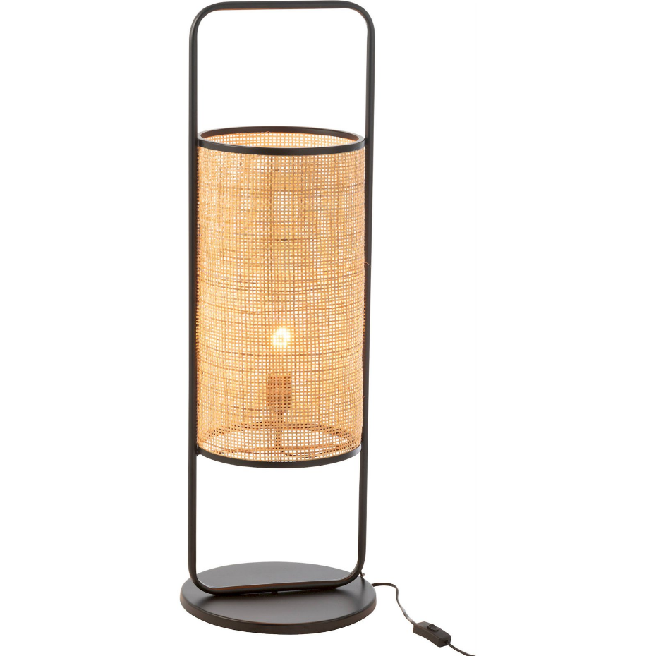 Lampe sur pied en métal et rotin forme ronde