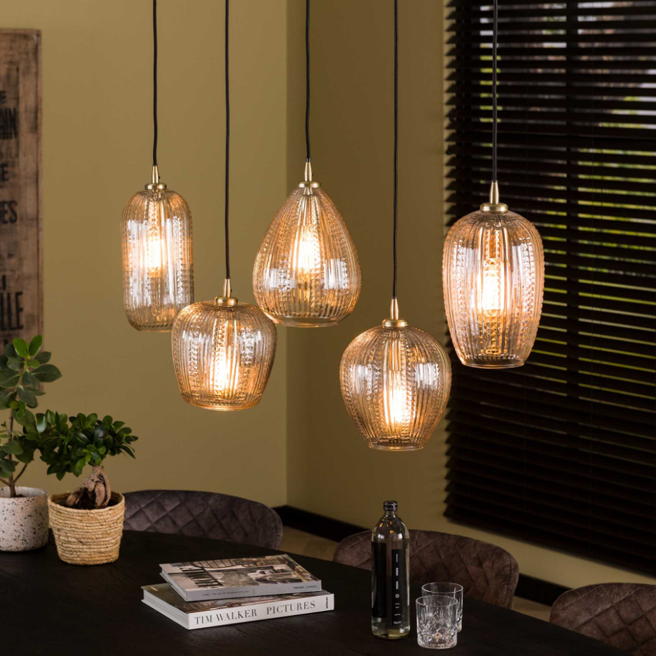 Suspension en verre travaillé 5 lampes NOVA