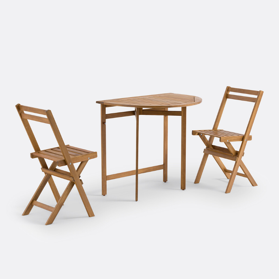 Set de balcon table + 2 chaises en acacia, Alata